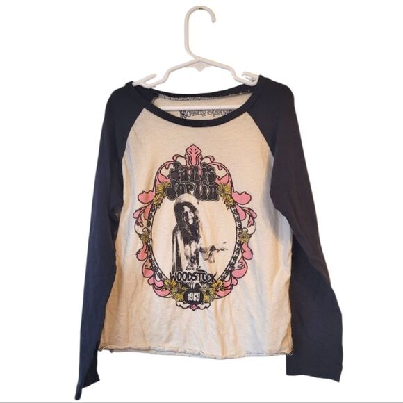 Rowdy Sprout Girl's Janis Joplin Raglan Band Tee Size 10 - Picture 1 of 6